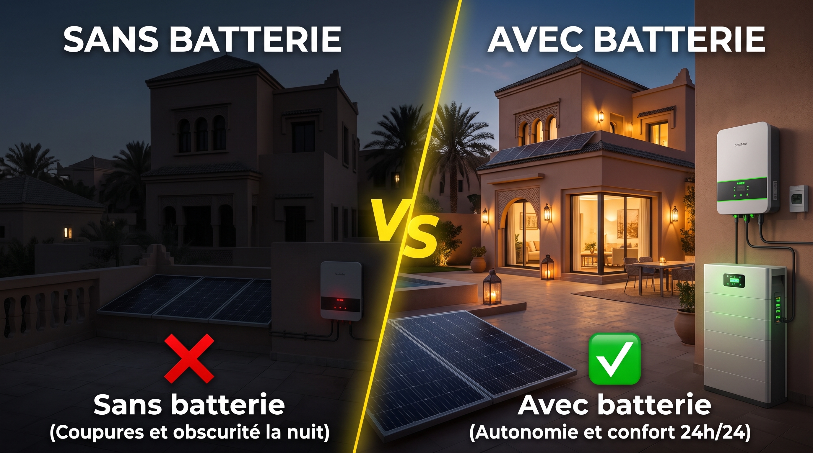 Panneaux solaires, onduleur et batterie de stockage pour maison
